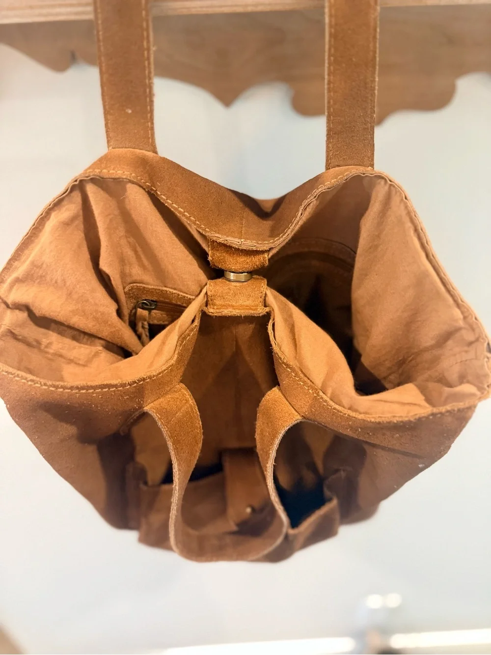 Free People Convertible Distressed Suede Tote Crossbody Backpack Brown